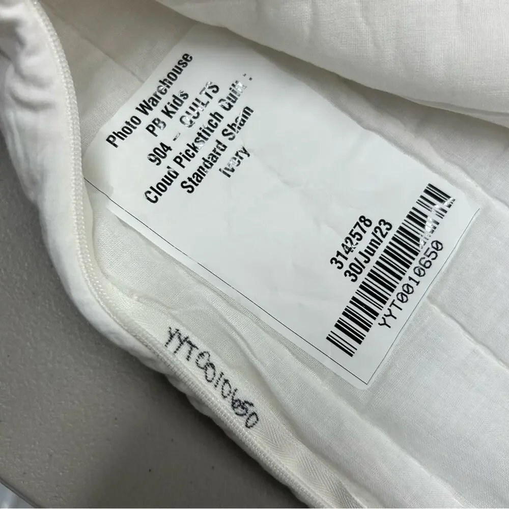 Pottery Barn Kids Cloud Pickstitch Pillow Sham Cover Ivory White Standard NEW